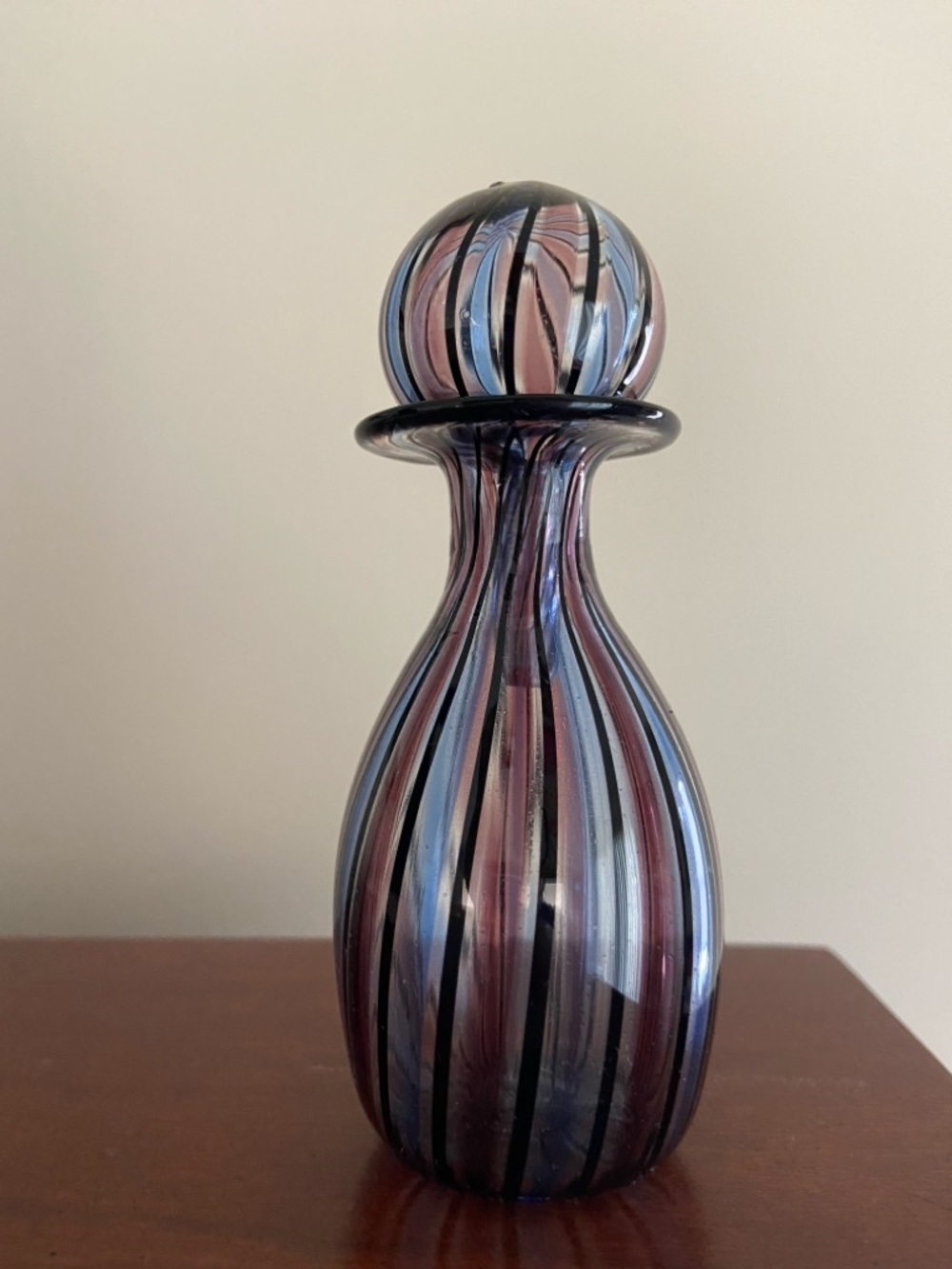La Murrina Murano triple striped glass bottle delicate Purple Blue Black Italy